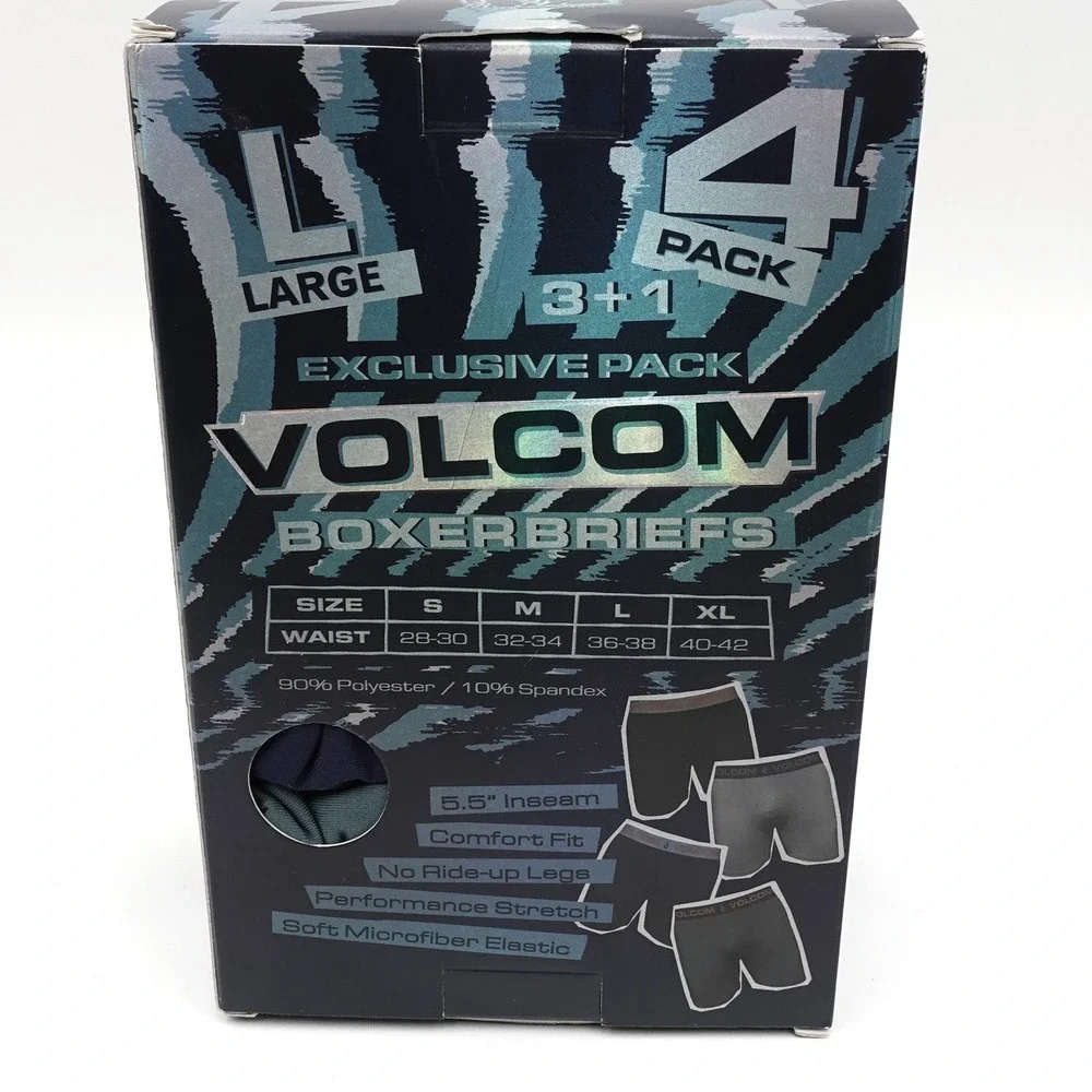 Volcom Boxer Briefs Men's Large Multicolor Brand New 4 Pack Performance Stretch